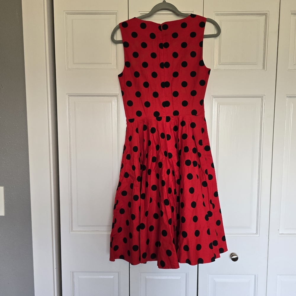 Grace Karin Size Small Red Polka Dot Pinup Swing Dress - Picture 5 of 9